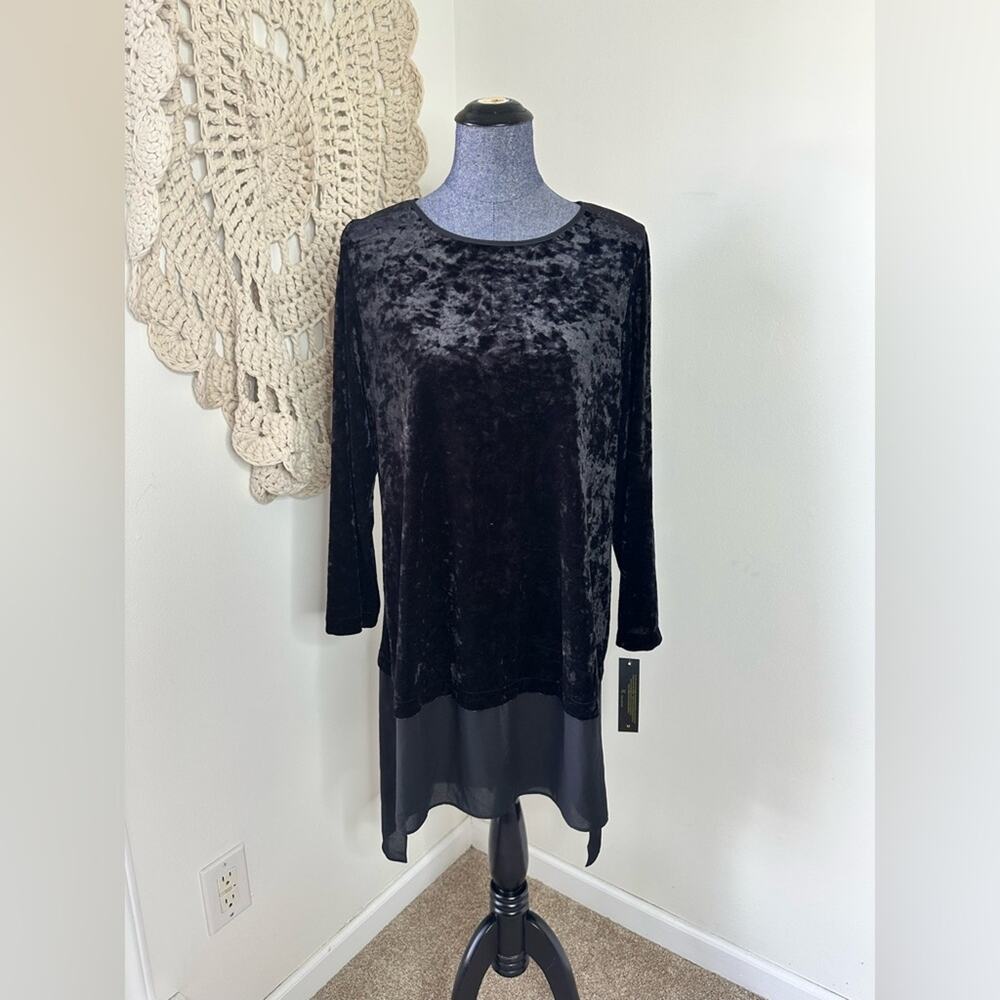 IC By Connie K Black Velvet Whimsygoth Lagenlook Women's Blouse Tunic Medium